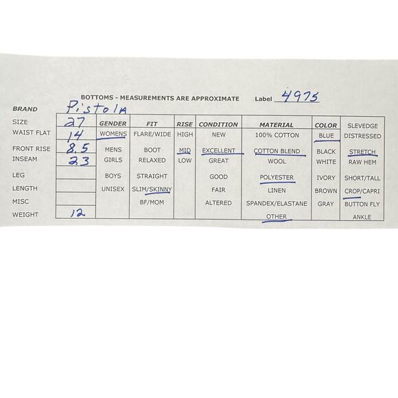 Pistola Women's Blue Mid Rise Stretch Crop Cotton Blend Skinny Jeans Size 27 - Picture 9 of 9